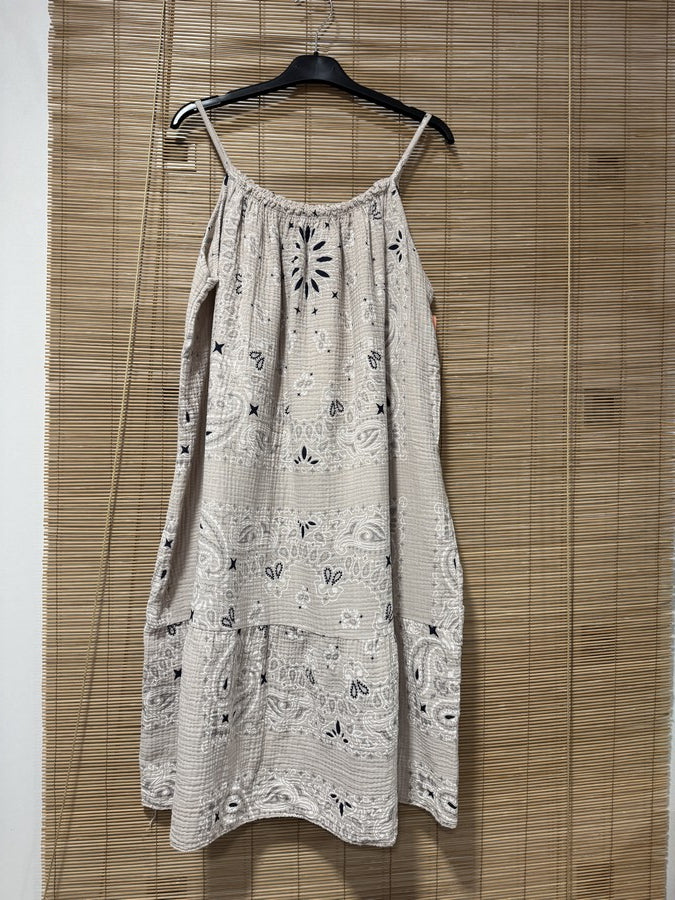 Robe à bretelles gaze de coton bandana sable