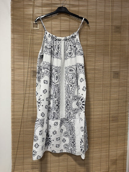 Robe à bretelles gaze de coton bandana blanc