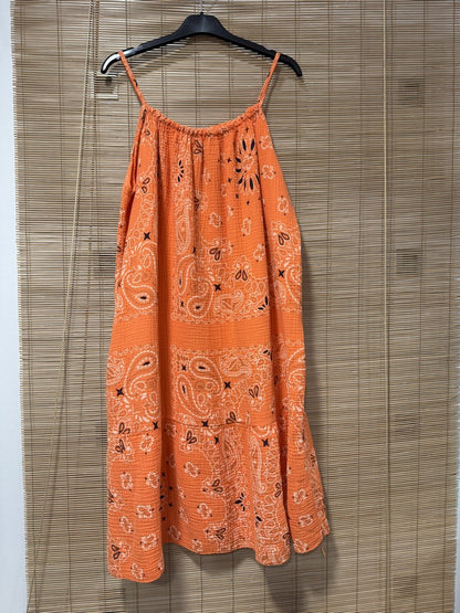Robe à bretelles gaze de coton bandana orange