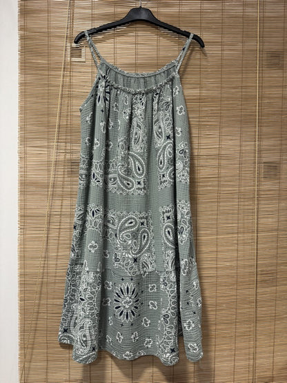 Robe à bretelles gaze de coton bandana vert d'eau