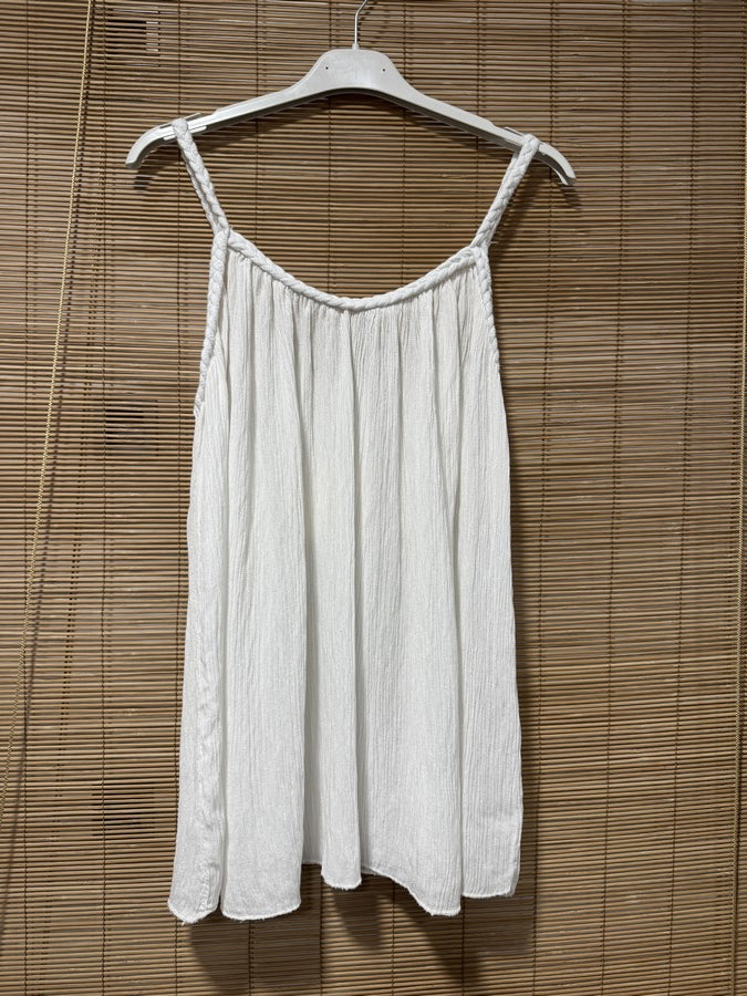 Débardeur fluide lurex bretelles tressées blanc