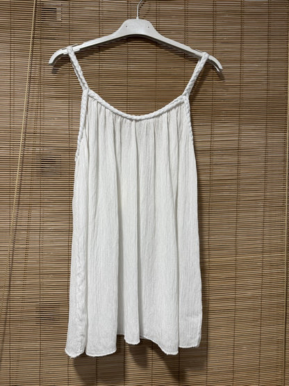 Débardeur fluide lurex bretelles tressées blanc