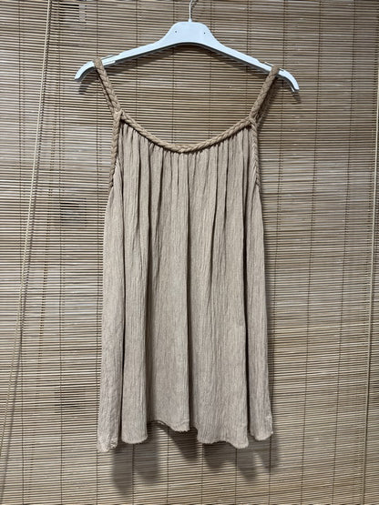 Débardeur fluide lurex bretelles tressées camel