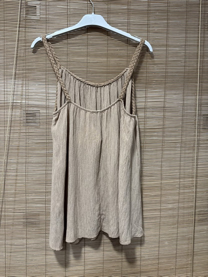 Débardeur fluide lurex bretelles tressées camel