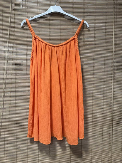 Débardeur fluide lurex bretelles tressées orange