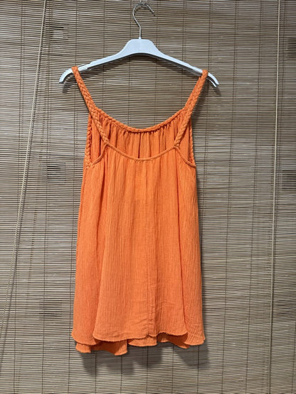 Débardeur fluide lurex bretelles tressées orange