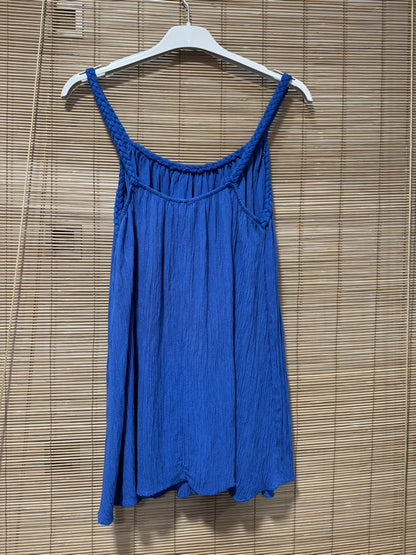 Débardeur fluide lurex bretelles tressées bleu roi