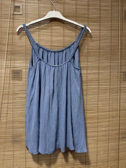 Débardeur fluide lurex bretelles tressées bleu jean