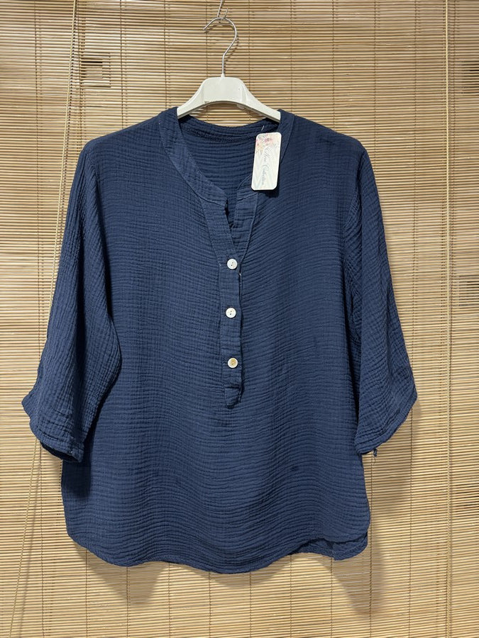 Blouse gaze de coton bleu marine