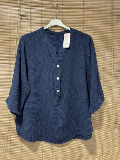 Blouse gaze de coton bleu marine