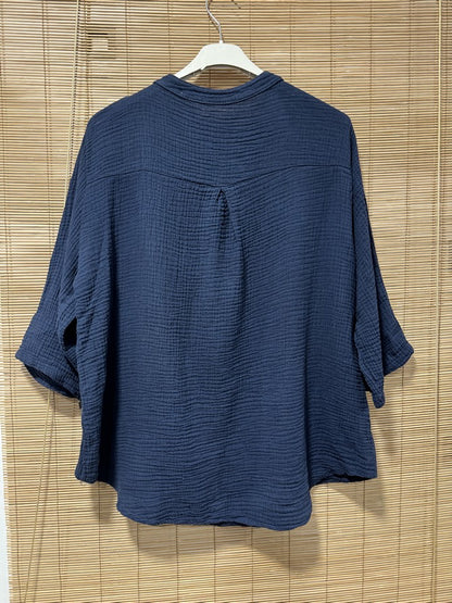 Blouse gaze de coton bleu marine