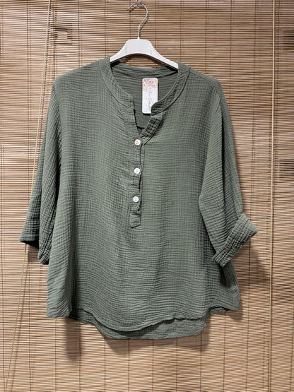 Blouse gaze de coton kaki