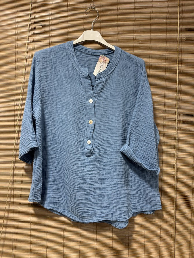 Blouse gaze de coton bleu jean