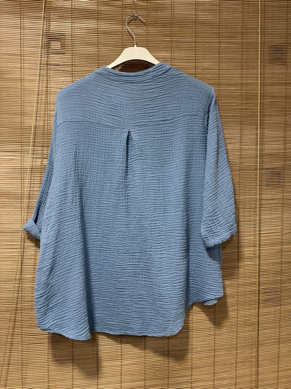 Blouse gaze de coton bleu jean