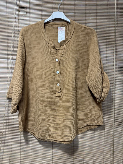Blouse gaze de coton camel