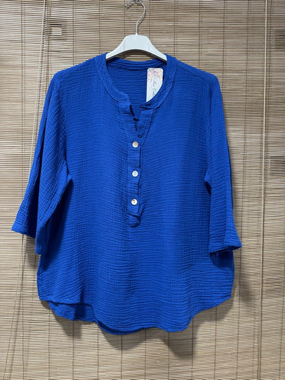 Blouse gaze de coton bleu roi