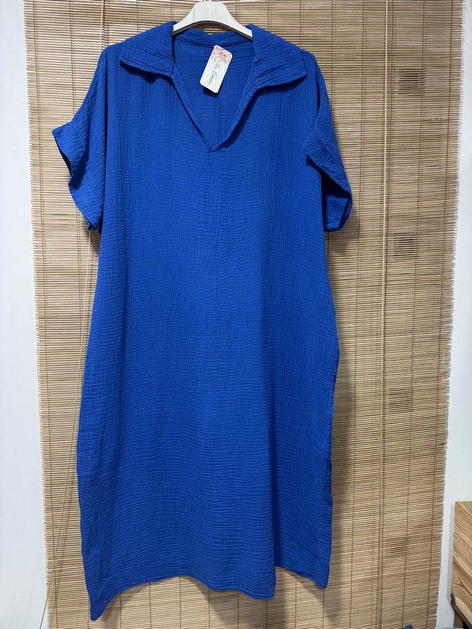 Robe gaze de coton bleu roi