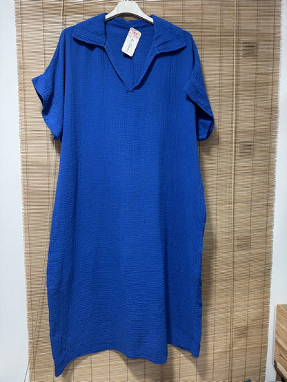 Robe gaze de coton bleu roi
