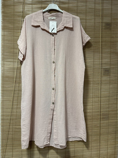 Robe chemise coton manches courtes rose