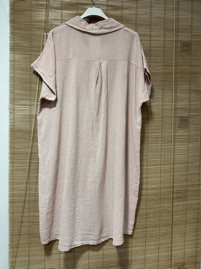 Robe chemise coton manches courtes rose