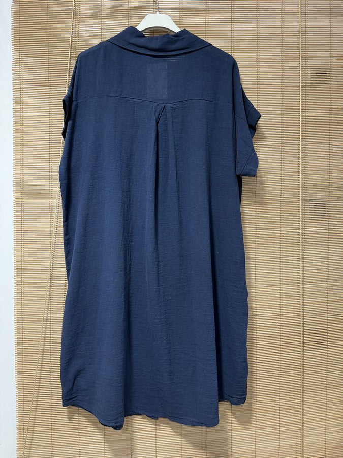 Robe chemise coton manches courtes bleu marine