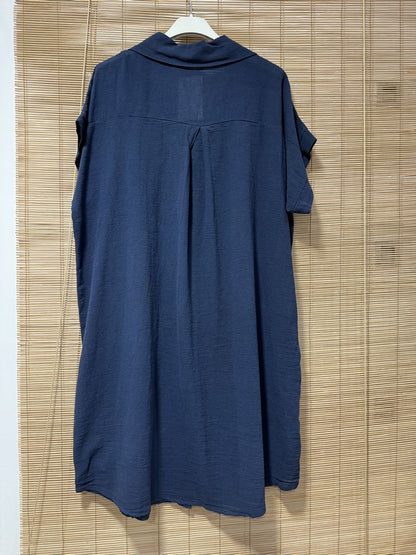 Robe chemise coton manches courtes bleu marine