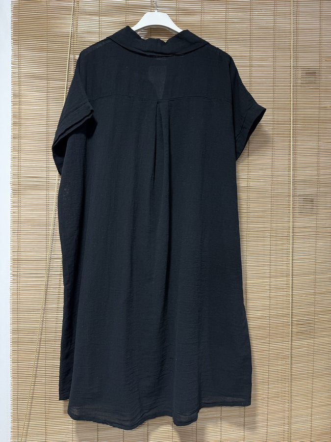 Robe chemise coton manches courtes noir