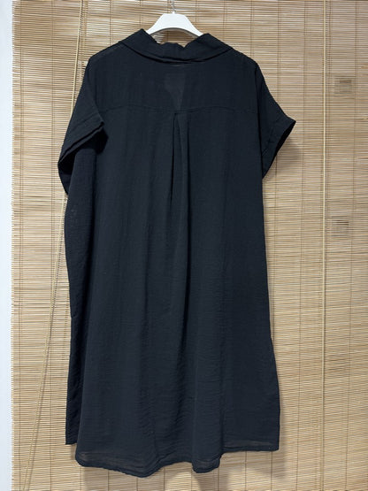 Robe chemise coton manches courtes noir