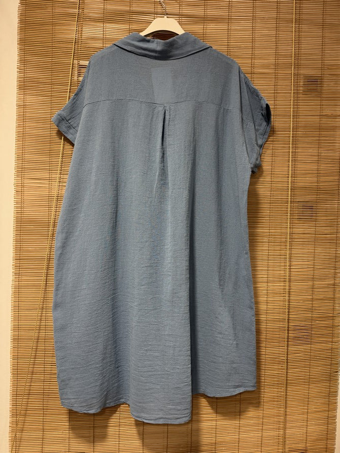 Robe chemise coton manches courtes bleu jean