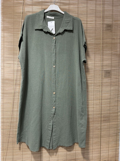 Robe chemise coton manches courtes kaki