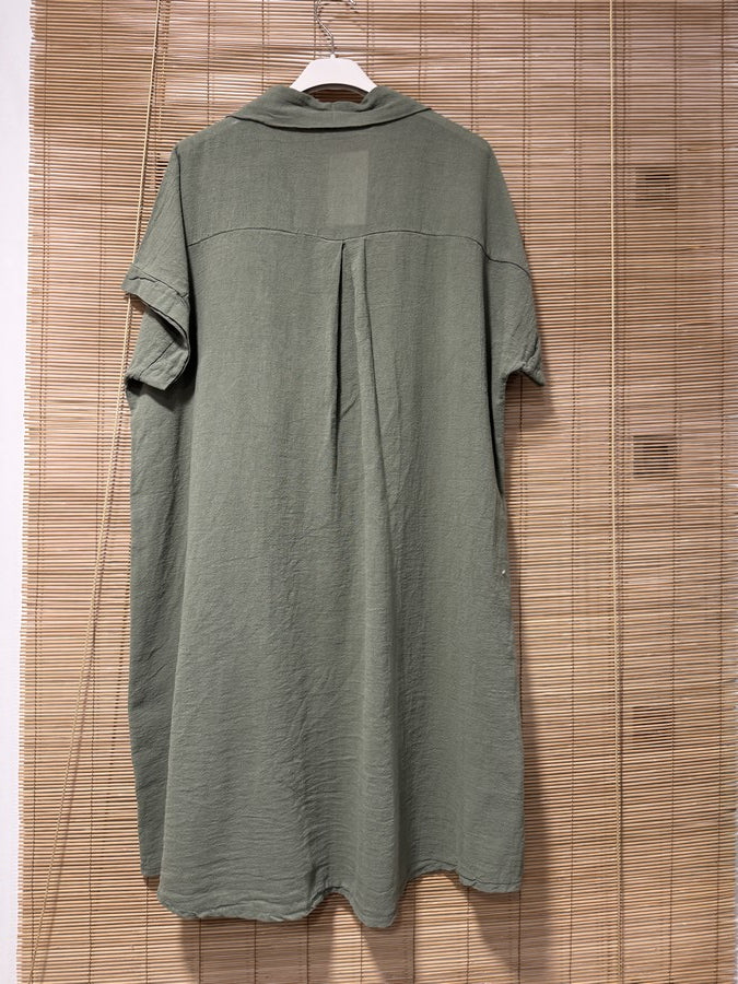Robe chemise coton manches courtes kaki