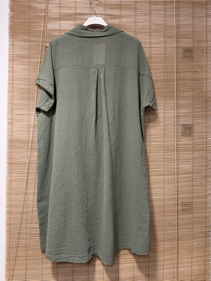 Robe chemise coton manches courtes kaki