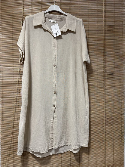 Robe chemise coton manches courtes sable