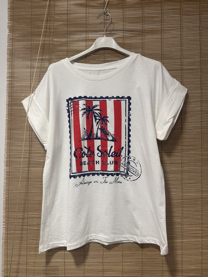 T-shirt blanc palmiers timbre