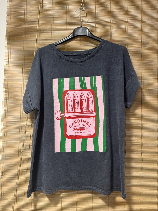 T-shirt anthracite SARDINES vert/rose