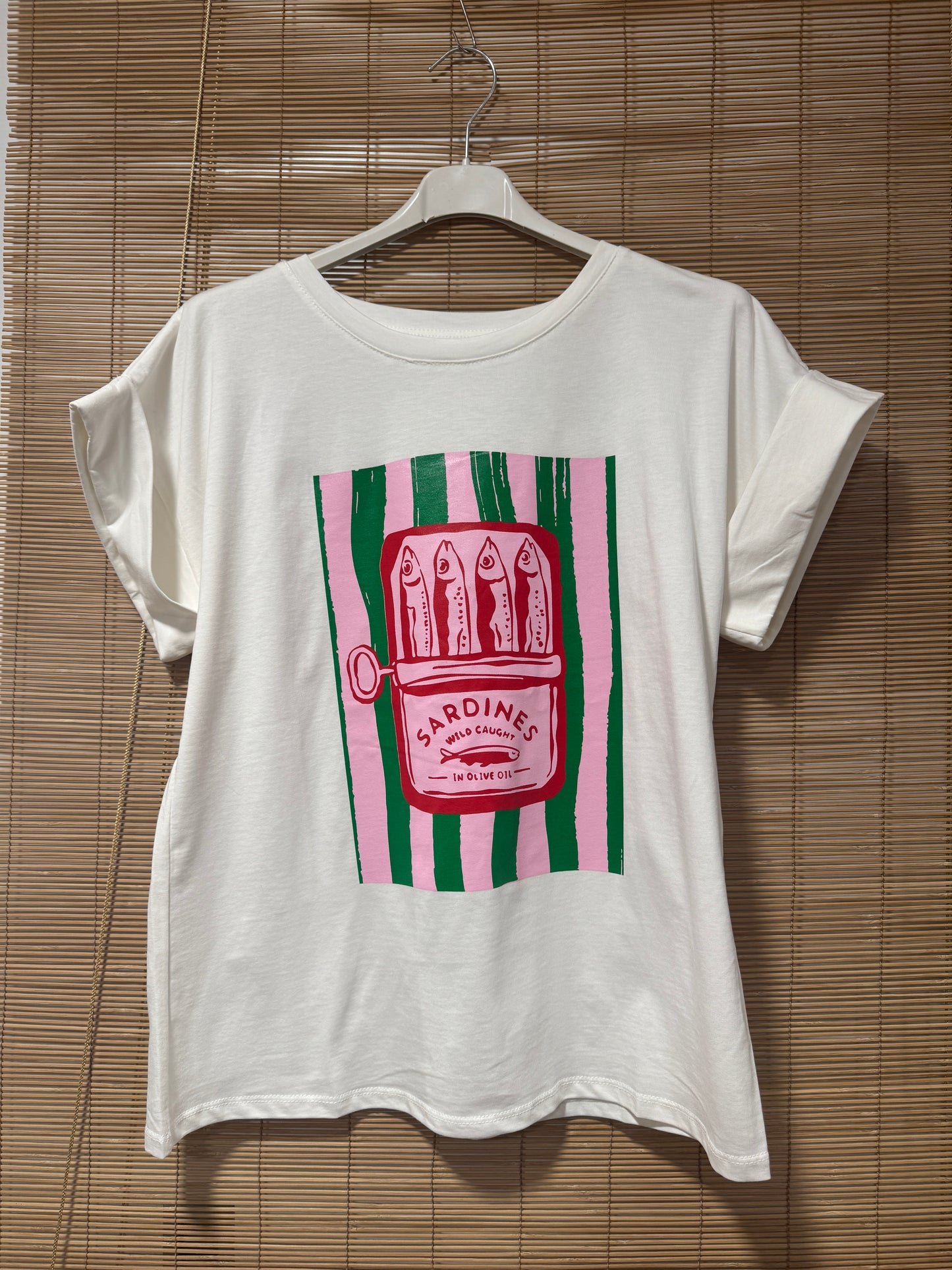 T-shirt blanc SARDINES rose/vert