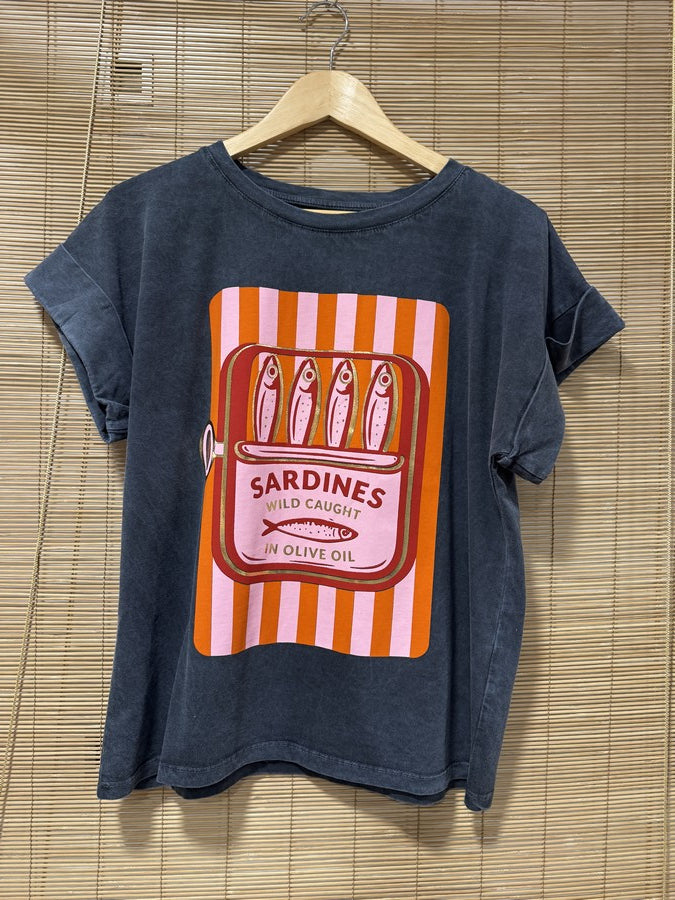 T-shirt anthracite SARDINES rose/orange