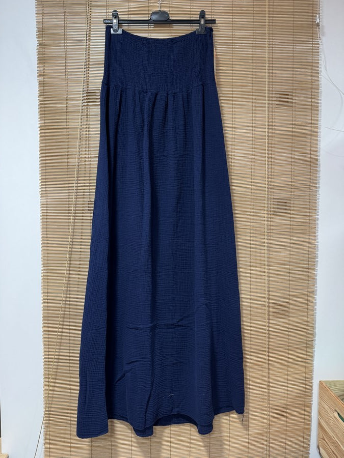 Robe bustier gaze de coton bleu marine