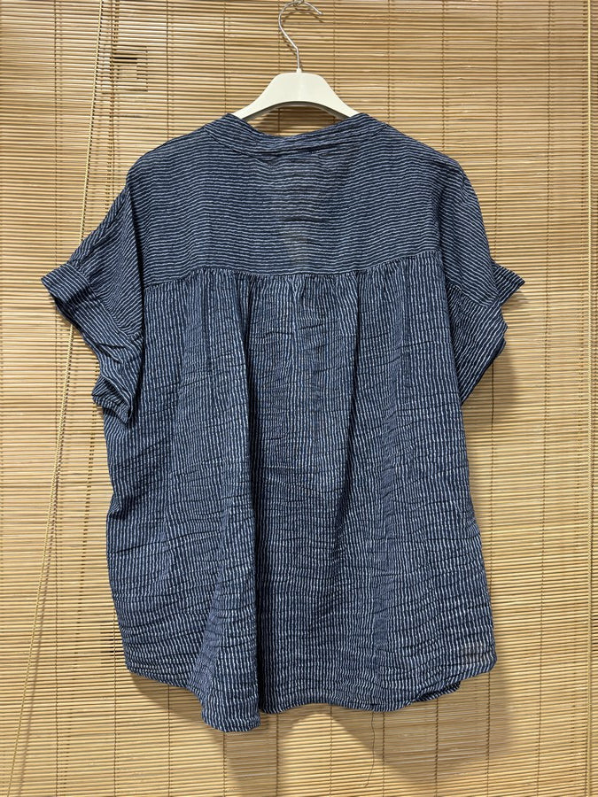 Chemisier rayé voile de coton bleu marine