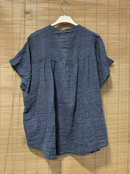 Chemisier rayé voile de coton bleu marine