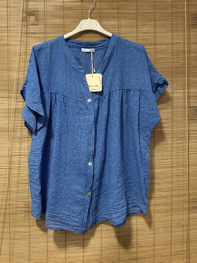 Chemisier rayé voile de coton bleu roi