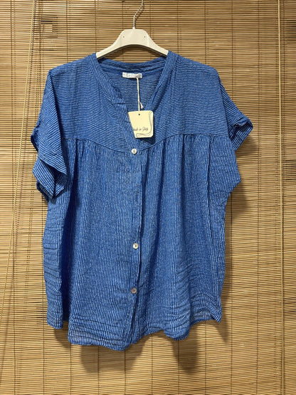 Chemisier rayé voile de coton bleu roi