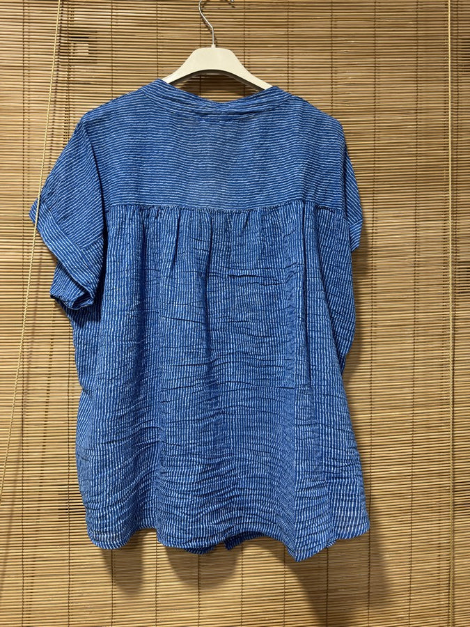 Chemisier rayé voile de coton bleu roi