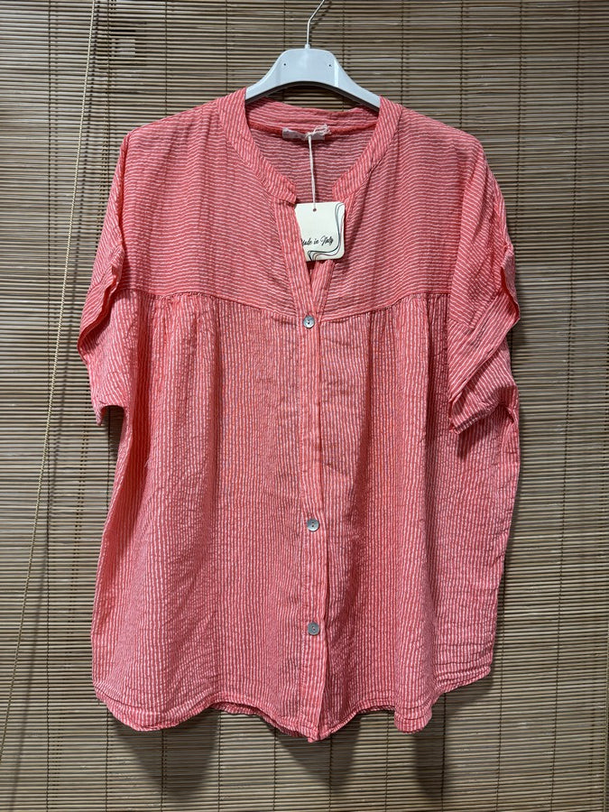 Chemisier rayé voile de coton corail