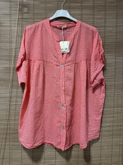 Chemisier rayé voile de coton corail
