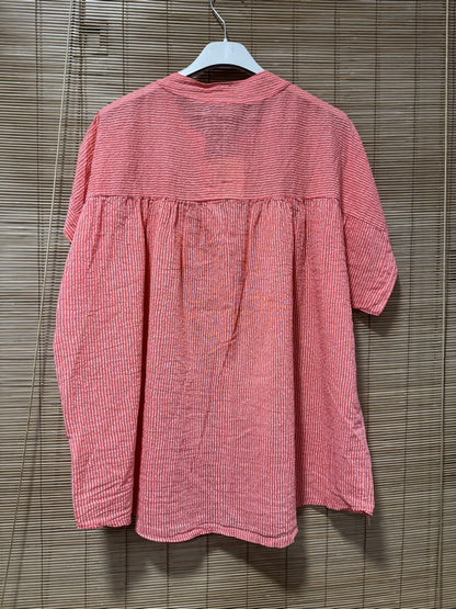 Chemisier rayé voile de coton corail