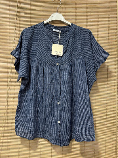 Chemisier rayé voile de coton bleu marine