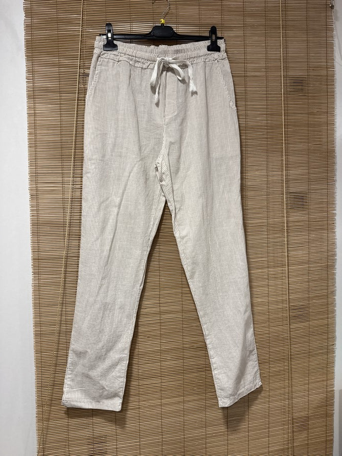 Pantalon en lin REEP rayé sable