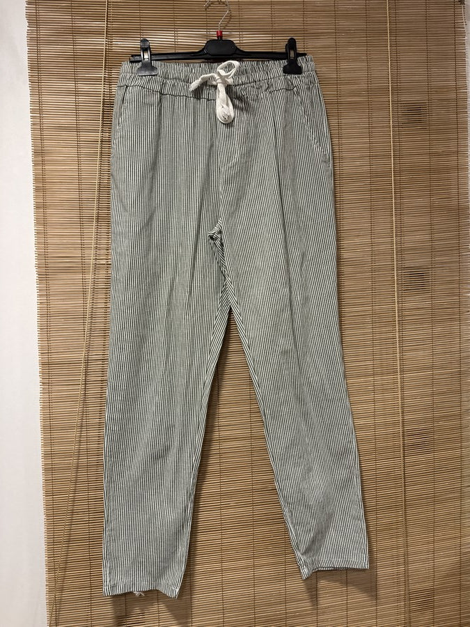 Pantalon en lin REEP rayé kaki
