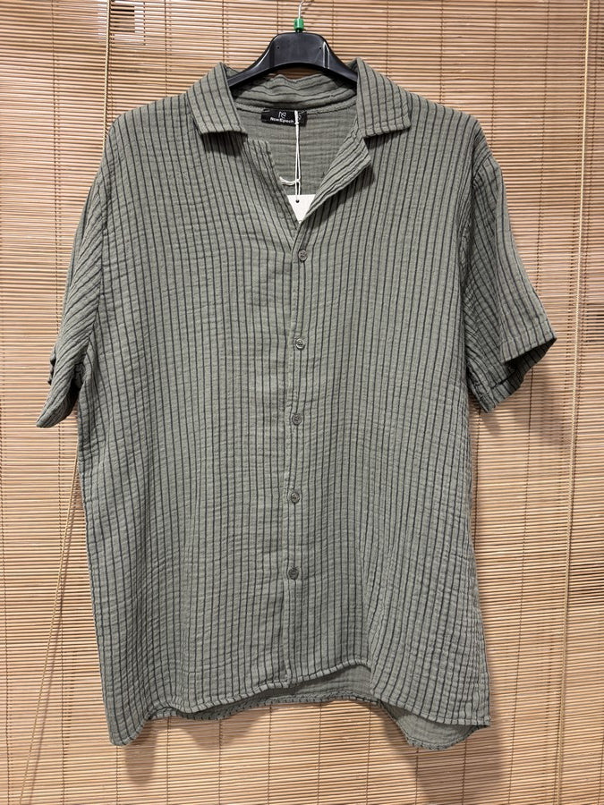 Chemise gaze de coton AARON rayée kaki